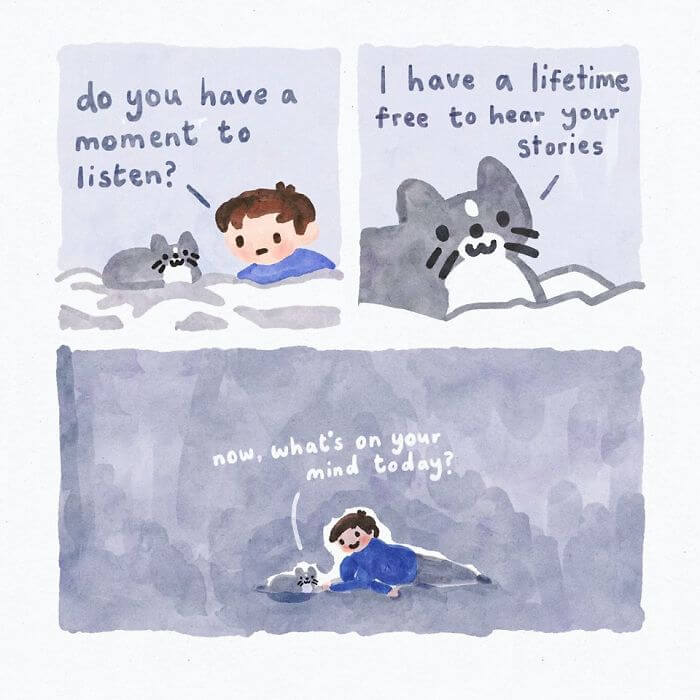 Artist Draws Watercolor Comics Of A Cat Giving The Comforting Mental Health Advice And The Results Are Amazing16 -Artist Draws Watercolor Comics Of A Cat Therapist Giving Comforting Mental Health Advice
