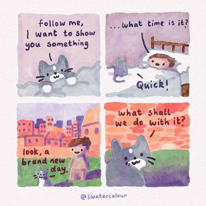 Artist Draws Watercolor Comics Of A Cat Giving The Comforting Mental Health Advice And The Results Are Amazing4 -Artist Draws Watercolor Comics Of A Cat Therapist Giving Comforting Mental Health Advice