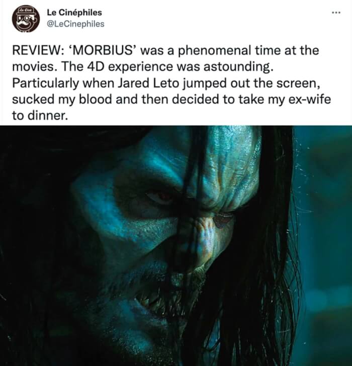 24 Hilarious Roasts From Fans That Can Ease Your Hate Against Morbius 24 -24 Hilarious Roasts From Fans That Can Ease Your Hate Against 'Morbius'