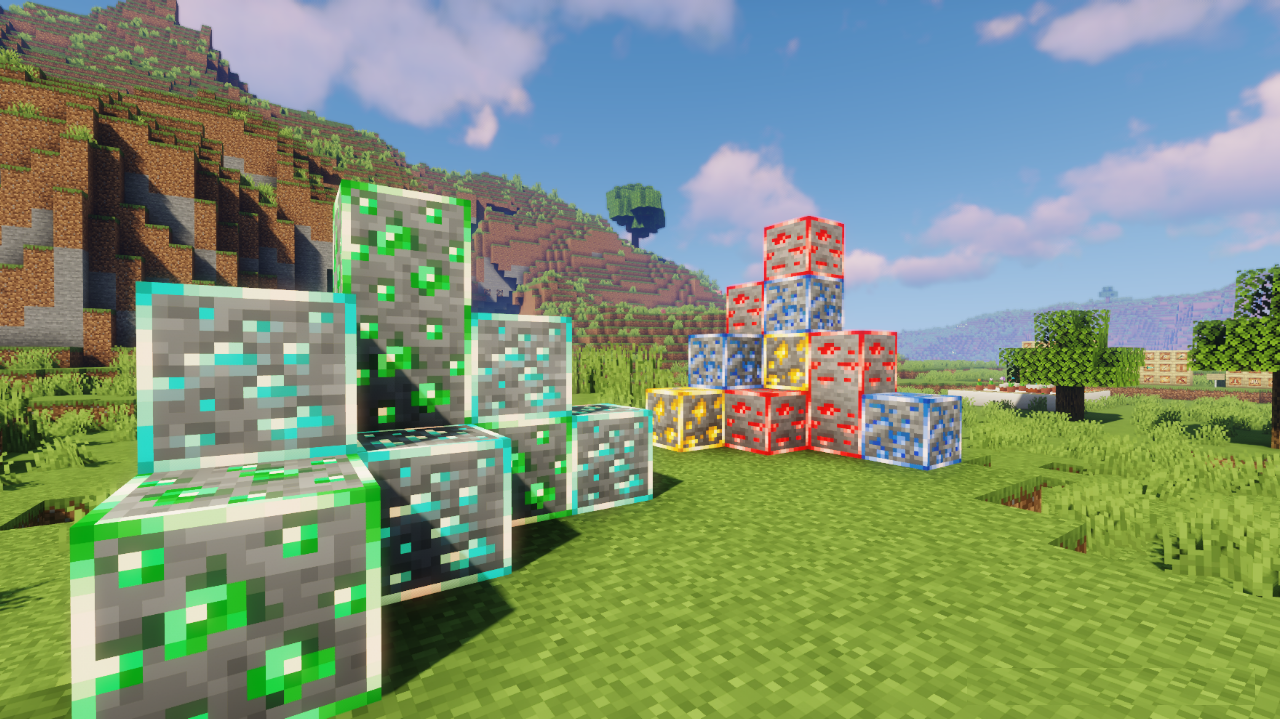 New Glowing Ores Screenshots -New Glowing Bright Ores Texture Pack - How To Get Highlighted Ores In Minecraft