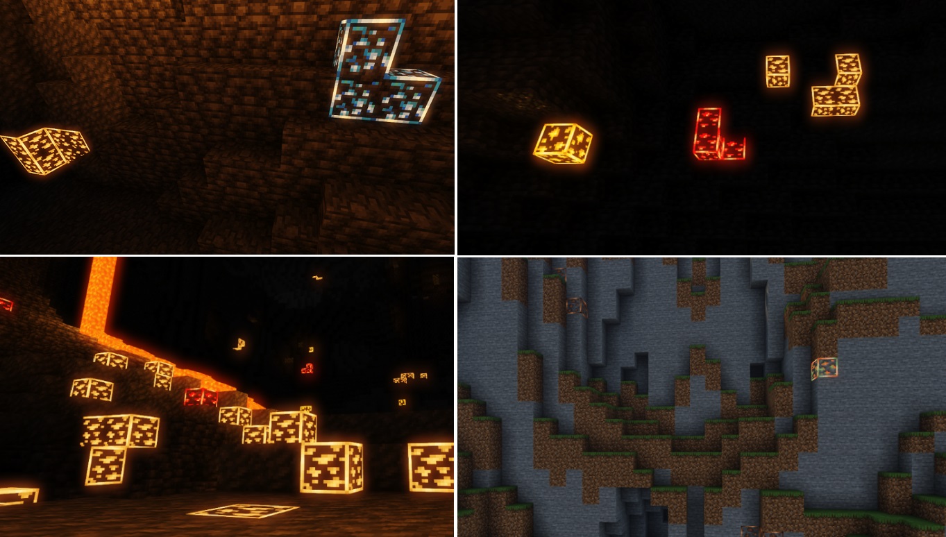 New Glowing Bright Ores 2 -New Glowing Bright Ores Texture Pack - How To Get Highlighted Ores In Minecraft
