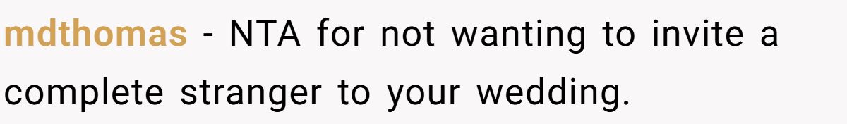 mdthomas − NTA for not wanting to invite a complete stranger to your wedding.