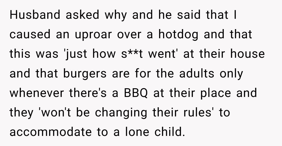 Mom Swaps Hot Dog For Burger At BBQ So Her Son Can Eat—Host Says She’s Banned From Future Parties Generated by Aubtu.biz