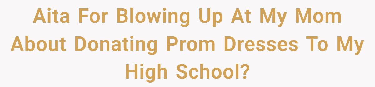 Aita For Blowing Up At My Mom About Donating Prom Dresses To My High School?