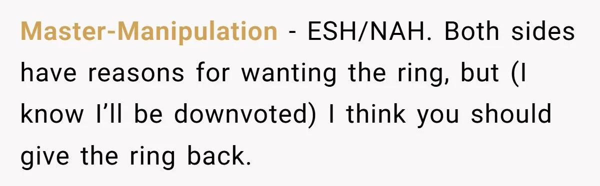 Ring Of Remembrance: Was Keeping Late Fiancé’s Heirloom A Heartfelt Stand Or A Family Feud Fumble?