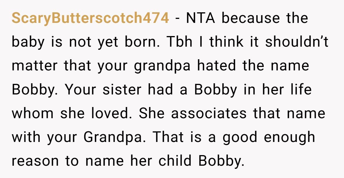 Mom-To-Be Wants To Name Baby After Grandpa—Sister Says “He Hated That Name” And Now She’s Furious Generated by Aubtu.biz
