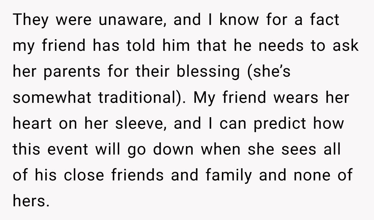 Friend Discovers Boyfriend’s Proposal Will Exclude Her Bestie’s Family—Keeps Wondering If She Should Intervene Generated by Aubtu.biz