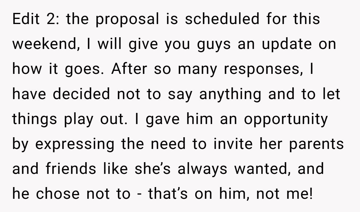 Friend Discovers Boyfriend’s Proposal Will Exclude Her Bestie’s Family—Keeps Wondering If She Should Intervene Generated by Aubtu.biz