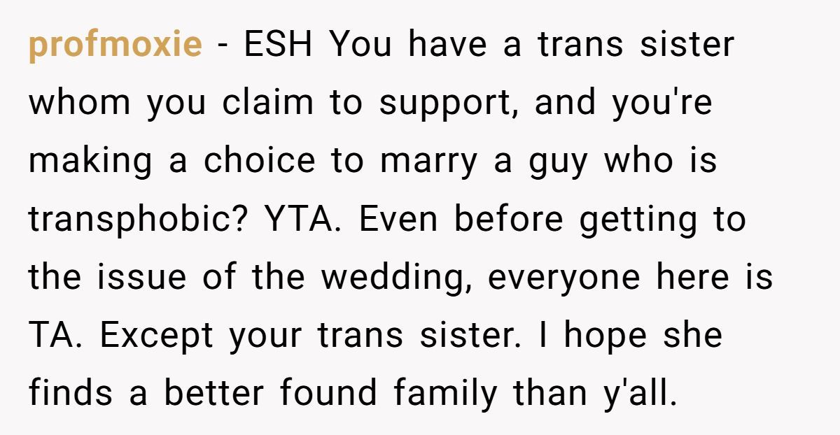 Woman Promises To Support Trans Sister, Then Bans Her From Wedding When Parents Threaten To Pull Wedding Funding Generated by Aubtu.biz