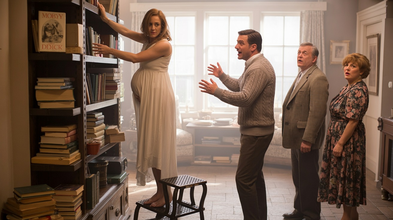 Pregnant Woman Climbs Shelves To Reorganise Books After Husband Keeps Saying ‘Later’—Then Tells In-Laws Why