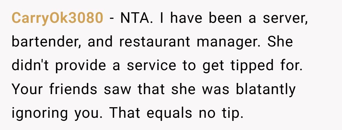 Friends Leave $0 Tip On $300 Bill After Waitress Refuses To Serve One Of Them, Was It Too Harsh? Generated by Aubtu.biz