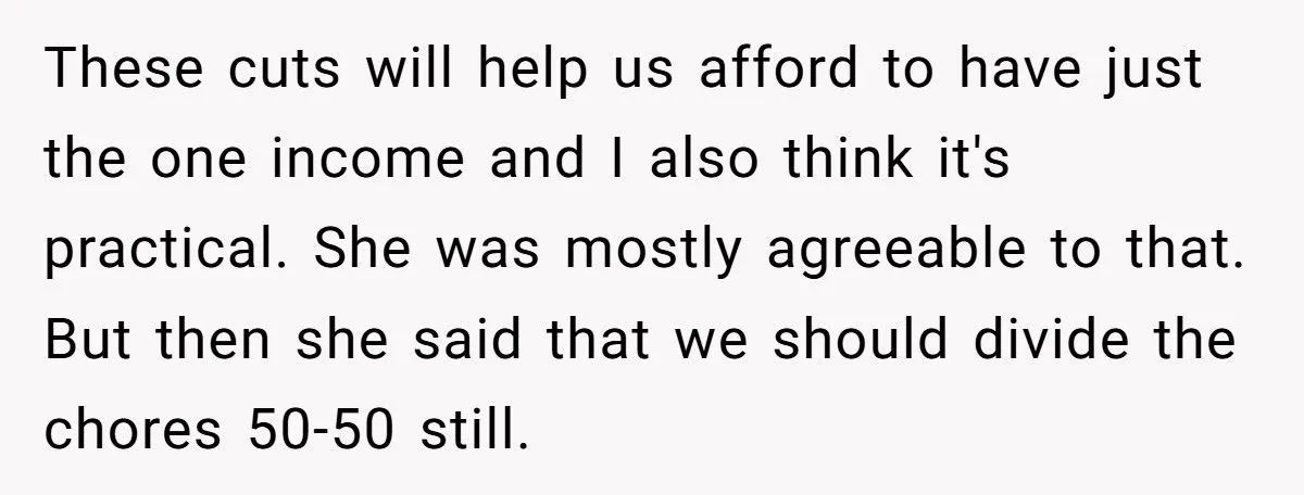 Husband Refuses 50/50 Chores If Wife Quits Job To Stay Home With Kids Generated by Aubtu.biz
