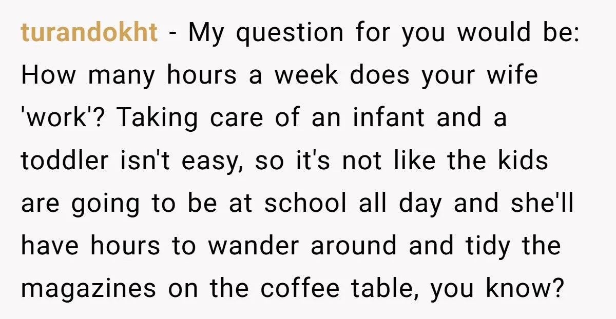 Husband Refuses 50/50 Chores If Wife Quits Job To Stay Home With Kids Generated by Aubtu.biz