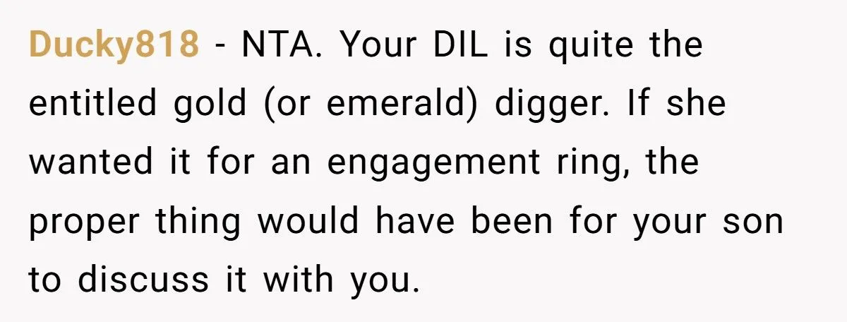 Heirloom Havoc: Was Refusing To Hand Over a Treasured Ring To Daughter-In-Law Justified Or Harsh?