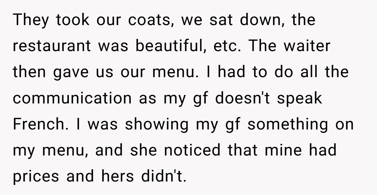 Menu Misstep: Redditor Faces Girlfriend’s Fury Over French Restaurant Tradition Generated by Aubtu.biz
