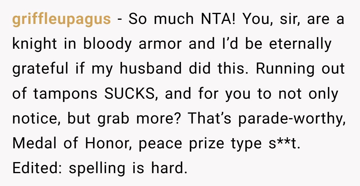 A Man Preemptively Bought Tampons for His Wife and Was Surprised When She Got Upset Generated by Aubtu.biz