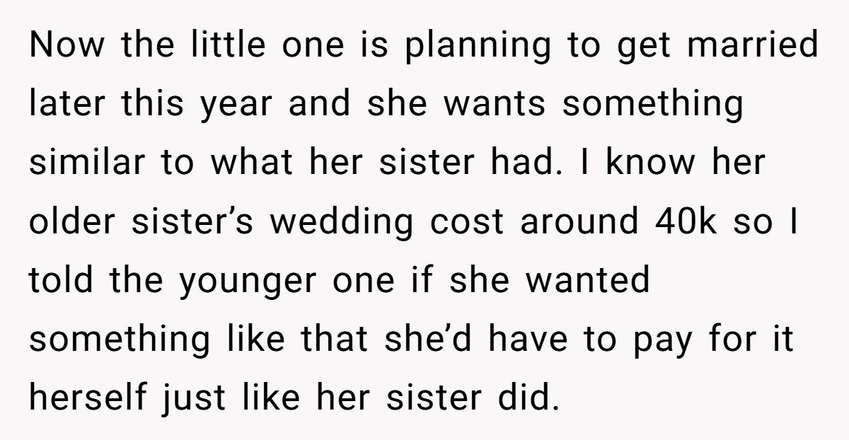 Bride-to-Be Furious After Parents Won’t Match Sister’s Wedding Budget Generated by Aubtu.biz