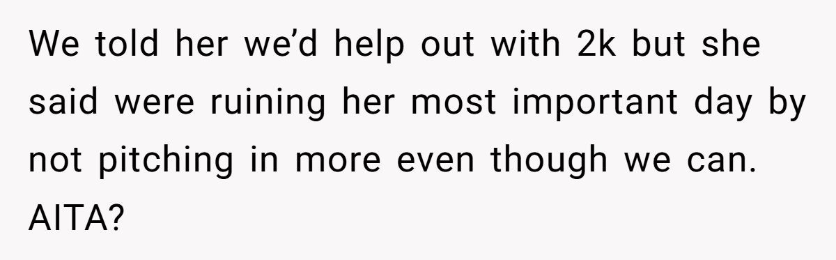 Bride-to-Be Furious After Parents Won’t Match Sister’s Wedding Budget Generated by Aubtu.biz