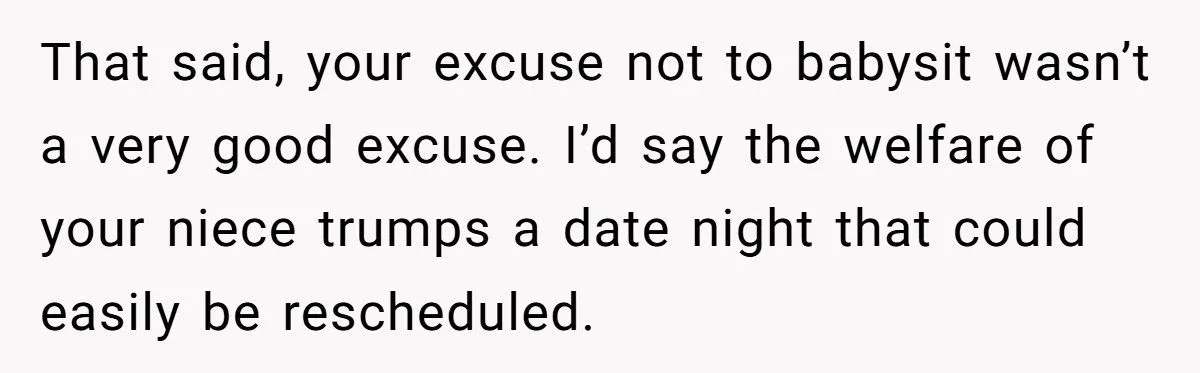 Woman Refuses to Babysit Niece So She Can Go on Date Night Generated by Aubtu.biz