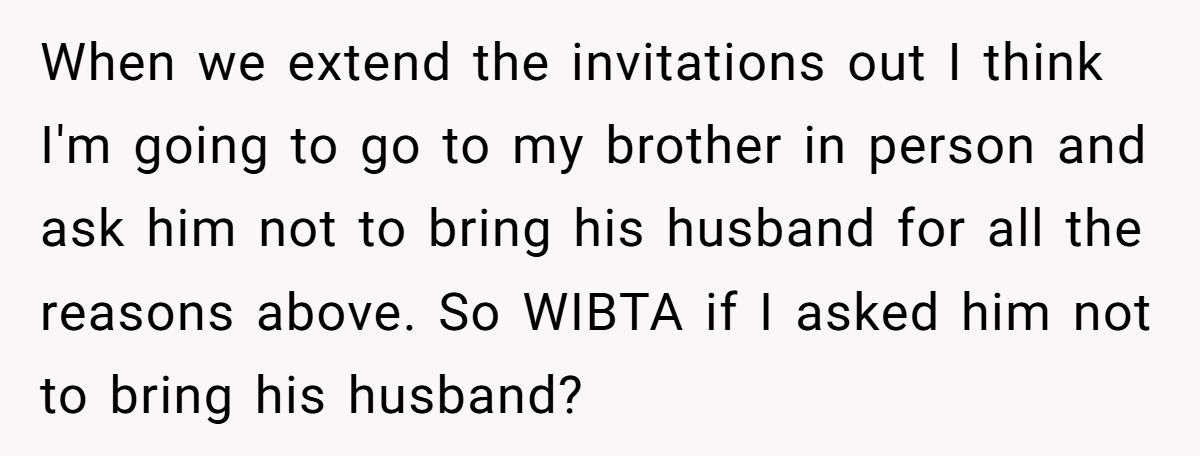 He’s Thinking of Telling His Brother Not to Bring His Husband to the Wedding - All to Please Homophobic In-Laws Generated by Aubtu.biz