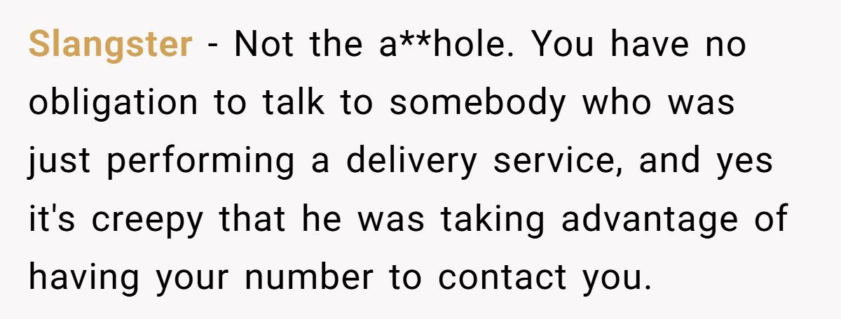 She Told a Restaurant About a Delivery Driver Who Wouldn’t Stop Texting Her - Now He’s Fired. Generated by Aubtu.biz