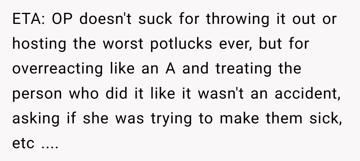 He Threw Out Her Dish Over Dog Hair at Potluck - Was His Public Outburst Too Harsh?
