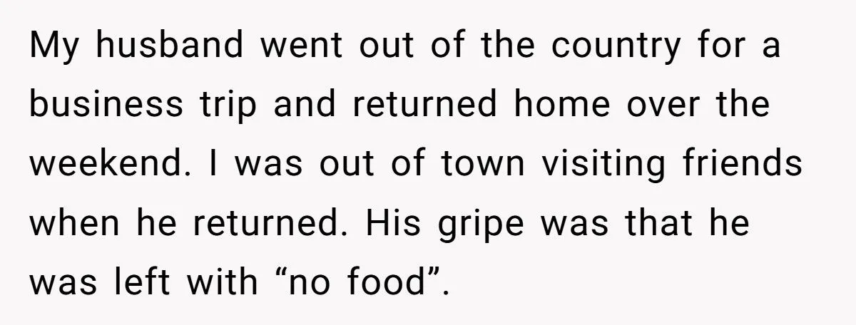 Husband Returns From Trip, Gets Mad Wife Didn’t Stock The Fridge Like His Mom