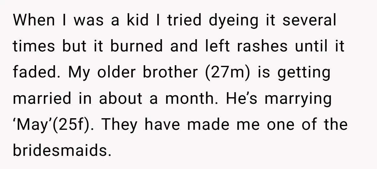 Bride Demands Bridesmaid Dye Rare White Hair, Brother Calls Her “The Jerk” For Refusing