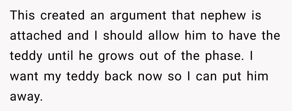 Woman Demands Childhood Teddy Back After Sister Gives It Away To Her Nephew