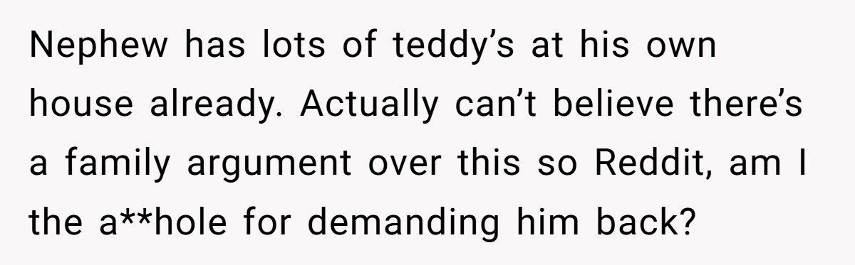 Woman Demands Childhood Teddy Back After Sister Gives It Away To Her Nephew
