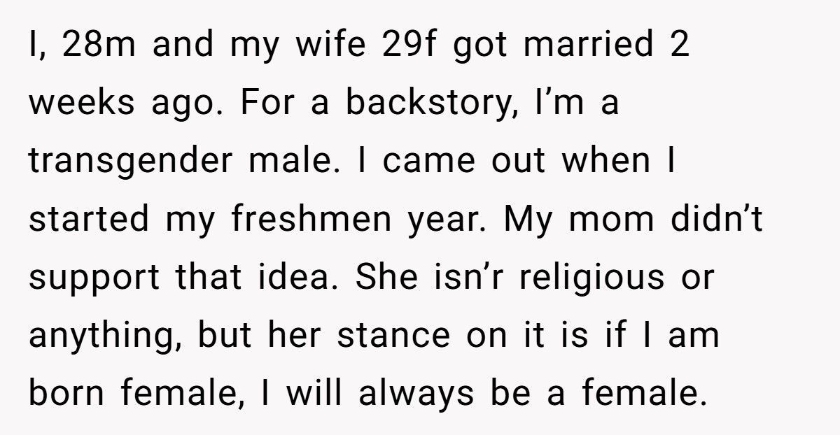 Trans Groom Kicks Mom Out After She Calls His Wedding “Disgusting”