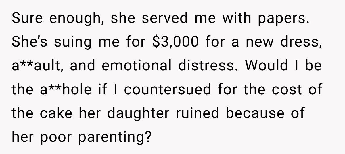 Woman Sues Man For $3,000 After Her Daughter Ruins His Cake