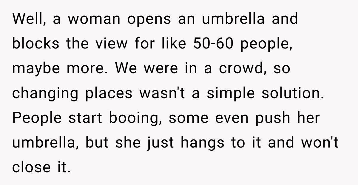 Tall Guy Gets Petty Revenge On Woman Who Opens Umbrella At Concert And Blocks Dozens Of Viewers Tall Guy Gets Petty Revenge On Woman Who Opens Umbrella At Concert And Blocks Dozens Of Viewers