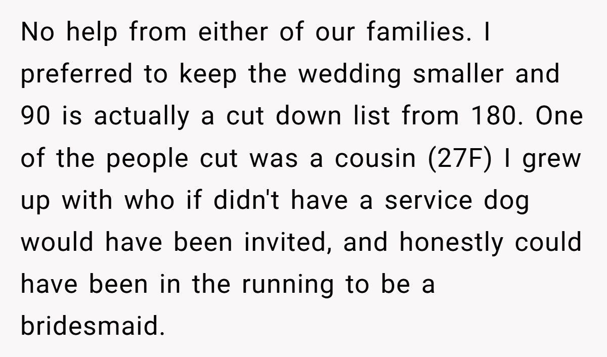 Bride Refuses Cousin’s Service Dog At Wedding, Family Calls Her Out For Ableism