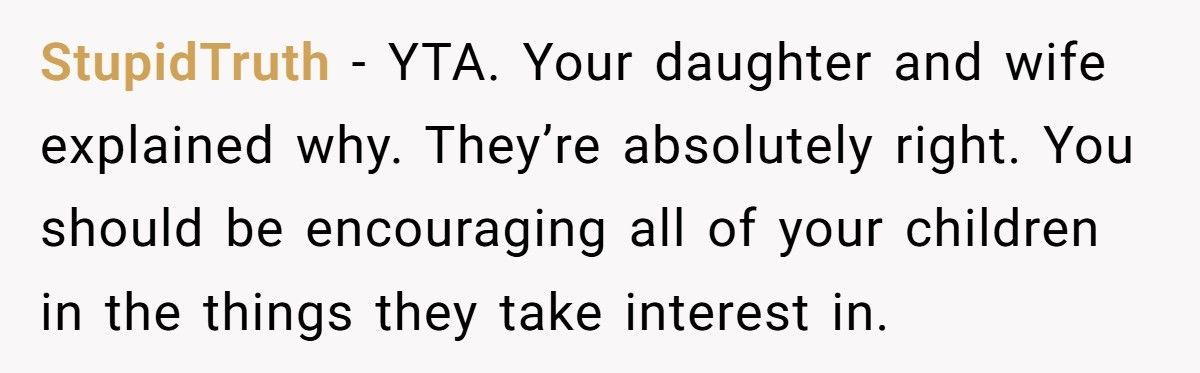 Father Called Out By Teen Daughter For Favoring Son’s “Masculine” Hobbies