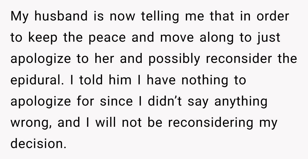 Wife Refuses To Give Birth The Natural Way After MIL Demands No Epidural