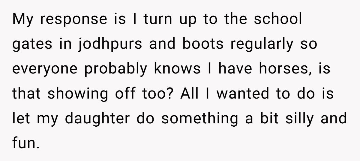 Mom Lets Daughter Ride Pony To School, Gets Accused Of “Showing Off”