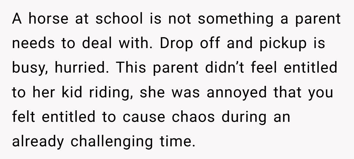 Mom Lets Daughter Ride Pony To School, Gets Accused Of “Showing Off”