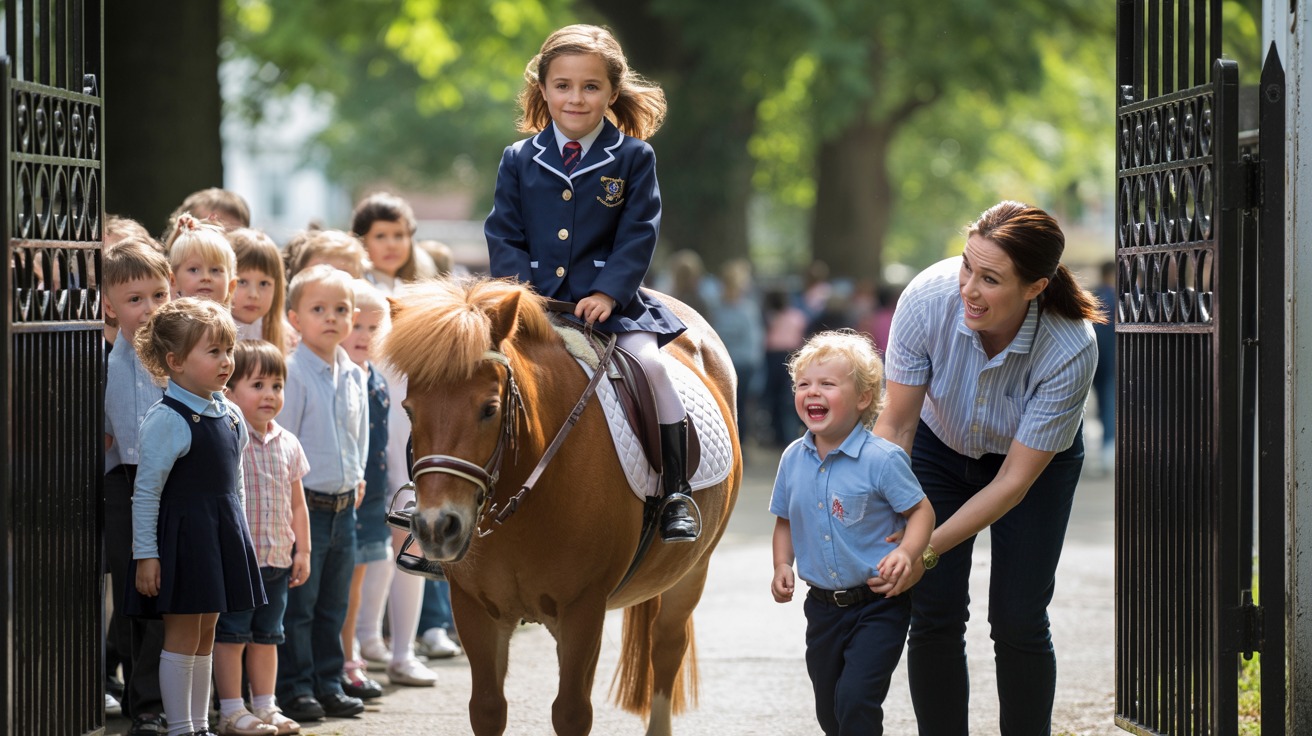 Mom Lets Daughter Ride Pony To School, Gets Accused Of “Showing Off”