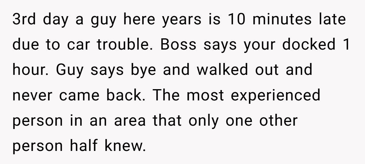 Boss Docks 15 Minutes For Being 1 Minute Late, Then Gets Mad When Worker Refuses Free Labor