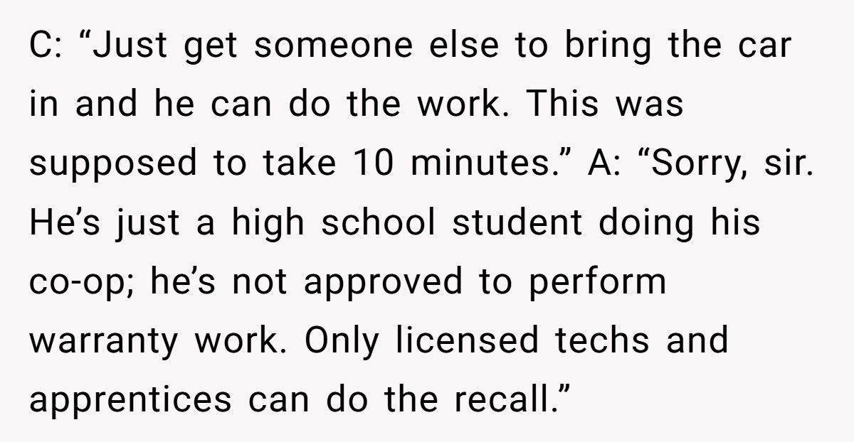 Customer Refuses Female Mechanic, Ends Up Waiting Two Hours For Nothing