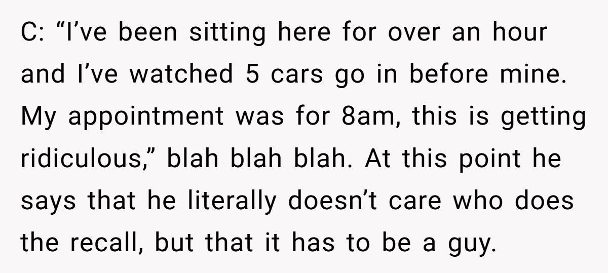 Customer Refuses Female Mechanic, Ends Up Waiting Two Hours For Nothing