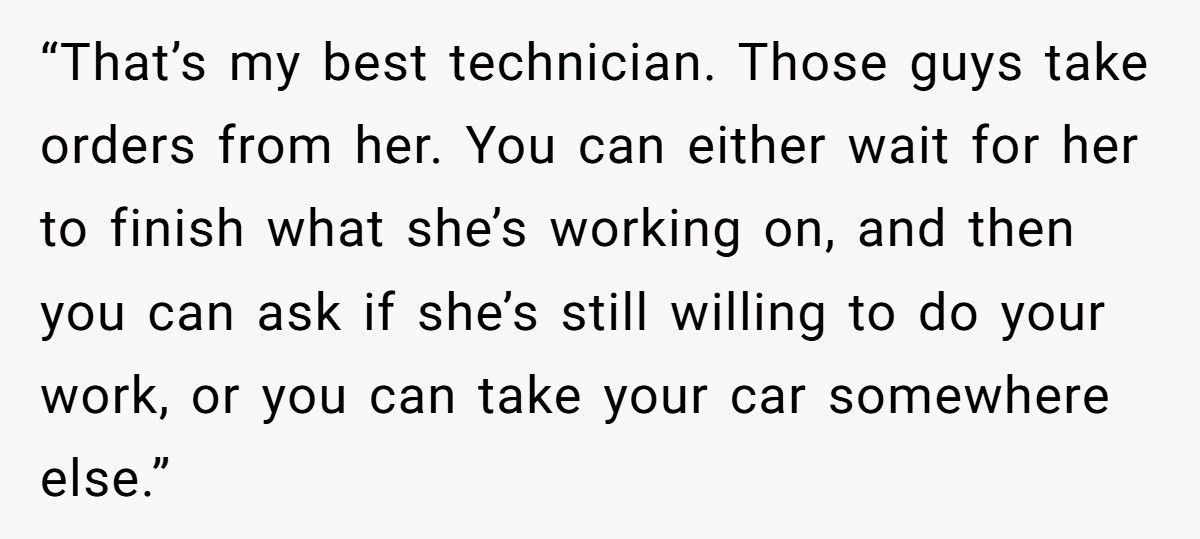 Customer Refuses Female Mechanic, Ends Up Waiting Two Hours For Nothing