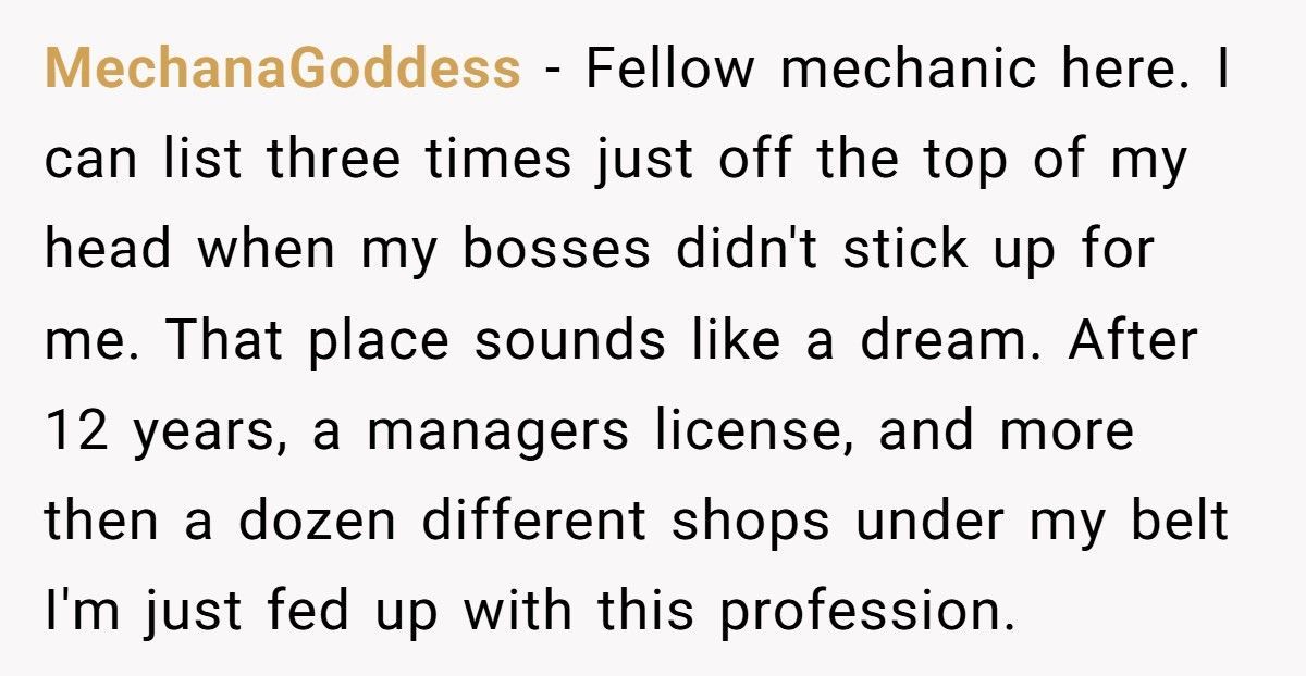 Customer Refuses Female Mechanic, Ends Up Waiting Two Hours For Nothing