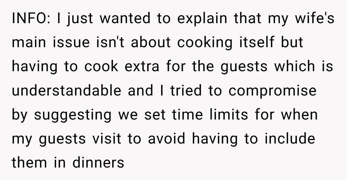 Man Tells Stay-At-Home Wife She Must Cook for His Friends Anytime He Invites Them Over
