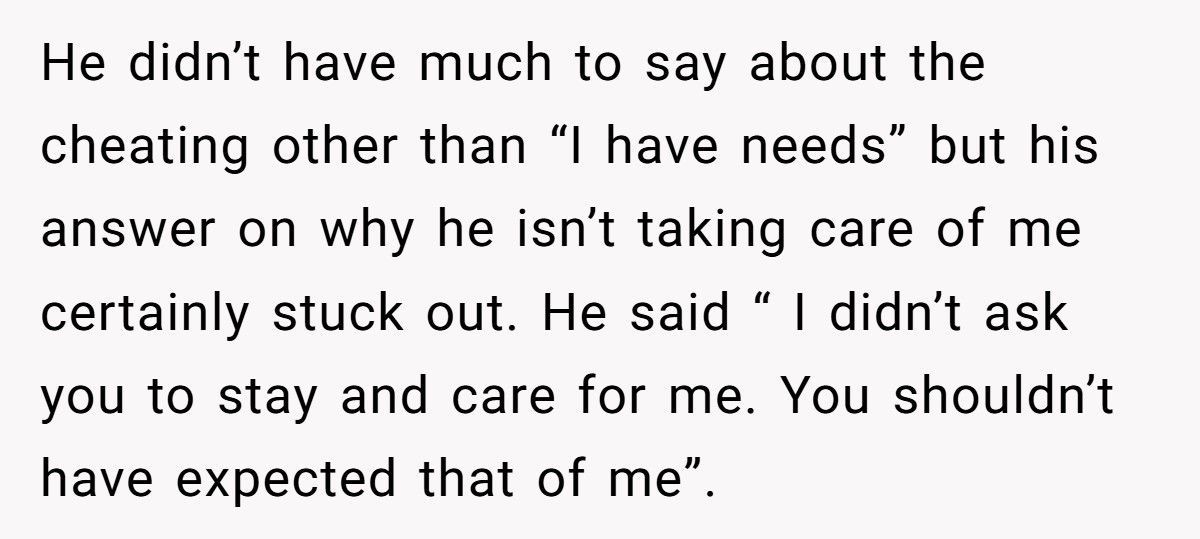 Husband Cheats While Wife Battles Cancer, Then Claims Caring For Her Was Never His Job