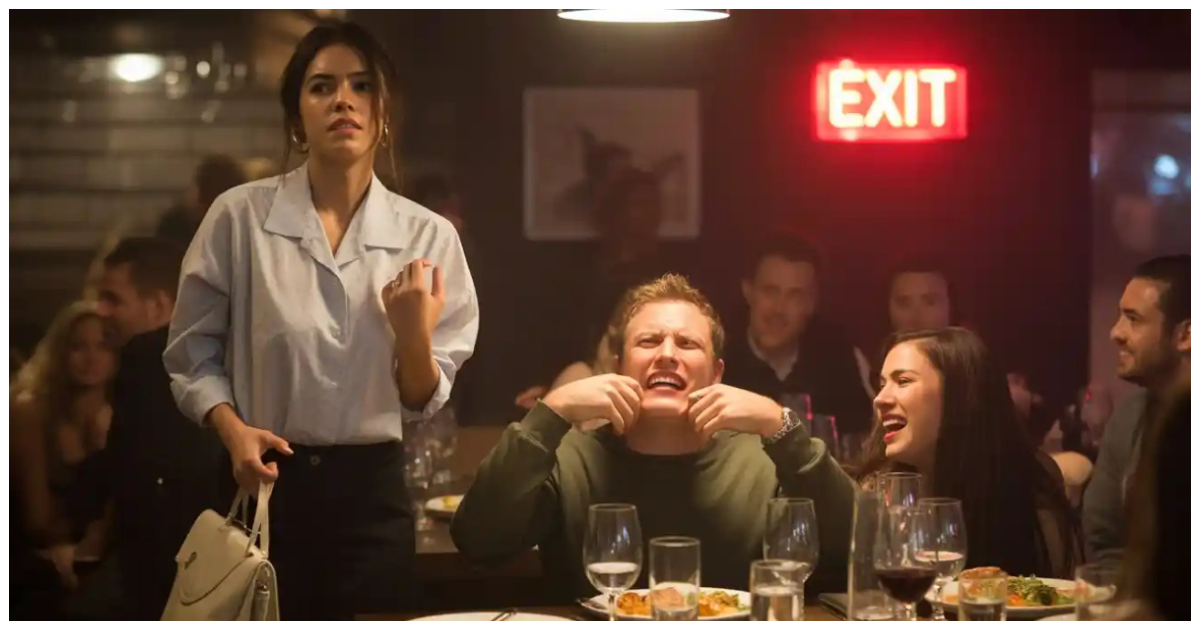 Woman resolutely confronting social norms while dining out