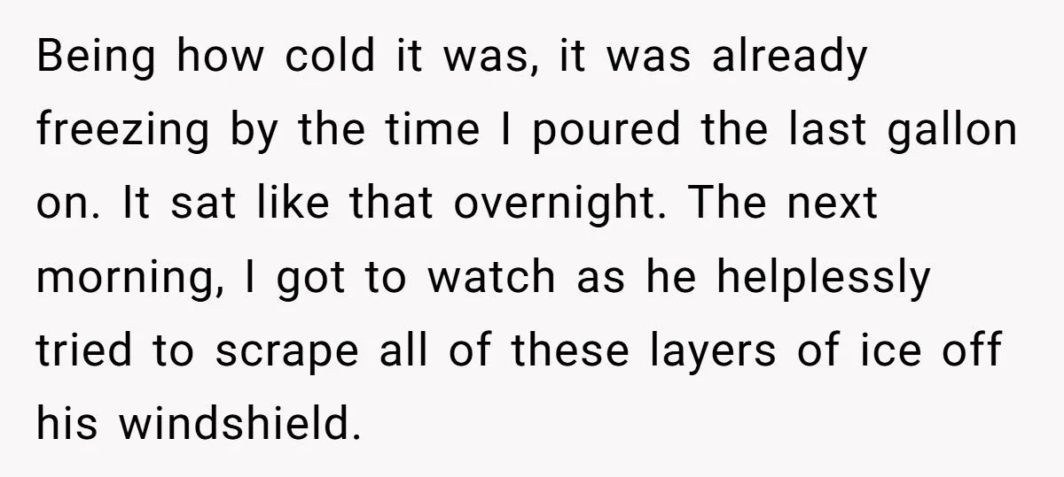 Neighbor Took His Parking Spot After He Shoveled For 45 minutes, So He Poured Water In Neighbor's Windshield