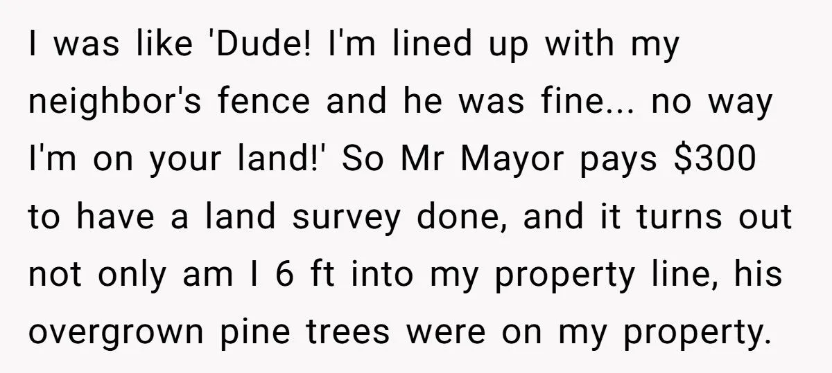 Man Threatened To Tow His Neighbor’s Car For Crossing The Property Line, So They Ordered A Survey And Took Back 20 Feet Of His Land
