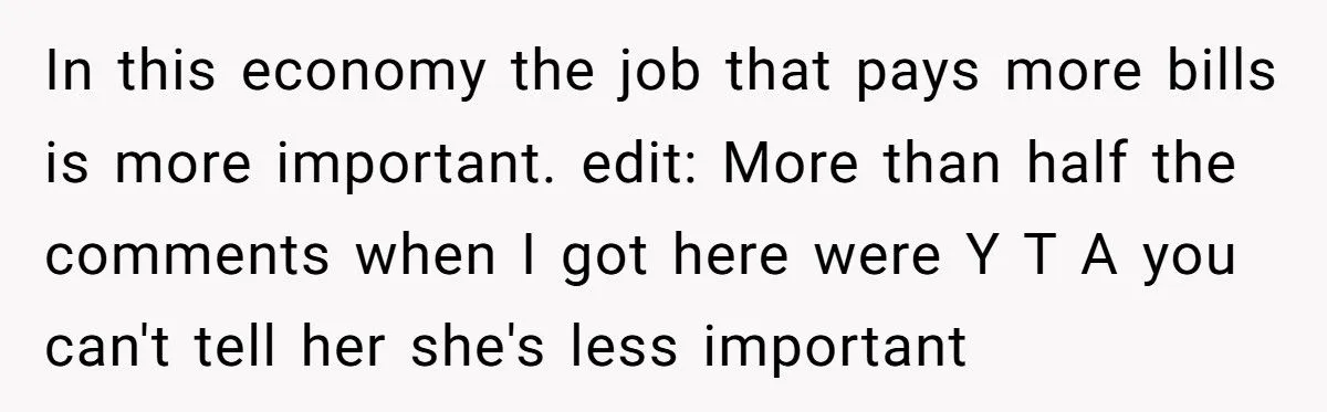Husband Tells Wife to Forget Her Career Dreams Because His Job Pays the Bills